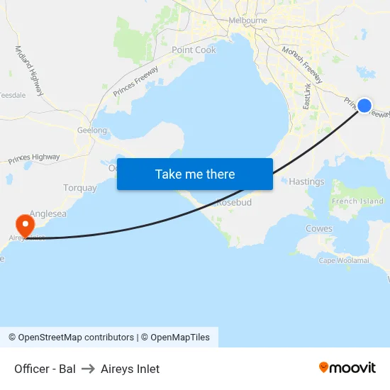 Officer - Bal to Aireys Inlet map