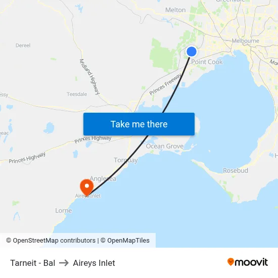 Tarneit - Bal to Aireys Inlet map