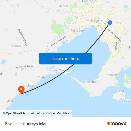 Box Hill to Aireys Inlet map