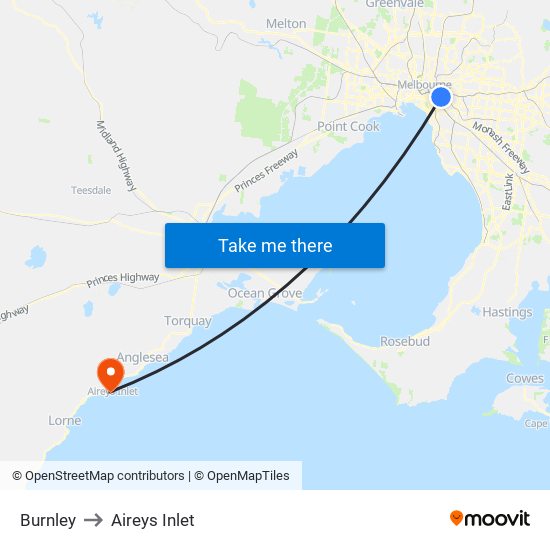 Burnley to Aireys Inlet map
