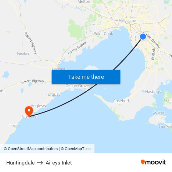 Huntingdale to Aireys Inlet map