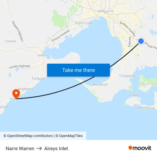 Narre Warren to Aireys Inlet map