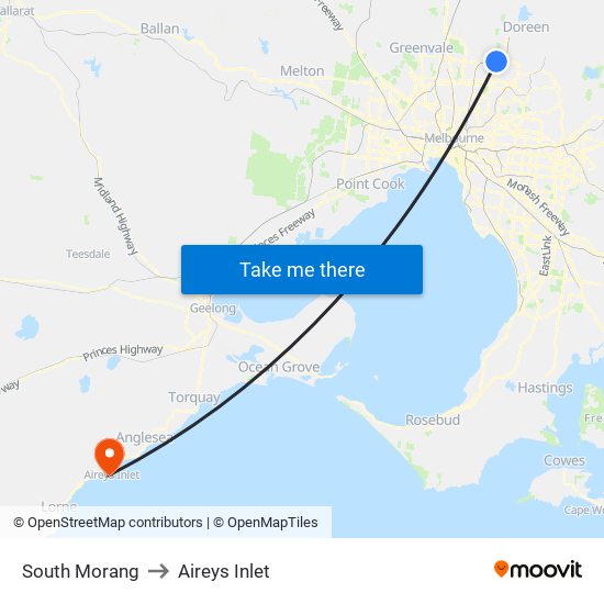 South Morang to Aireys Inlet map