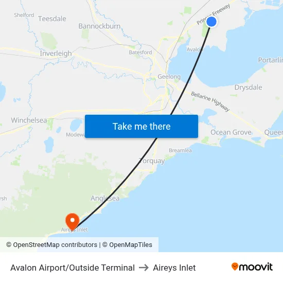 Avalon Airport/Outside Terminal to Aireys Inlet map