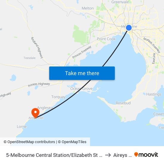 5-Melbourne Central Station/Elizabeth St (Melbourne City) to Aireys Inlet map
