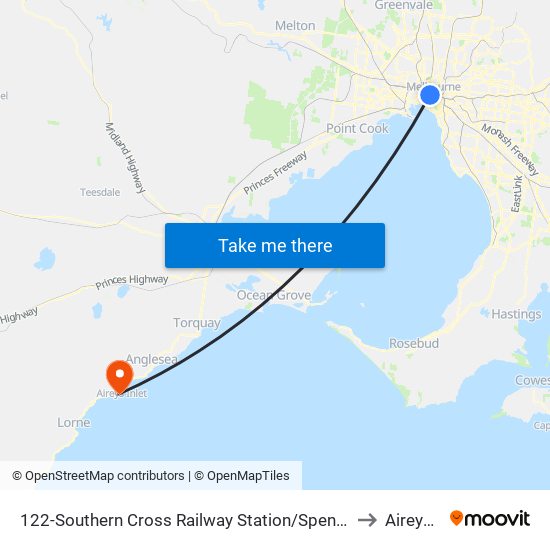 122-Southern Cross Railway Station/Spencer St (Melbourne City) to Aireys Inlet map