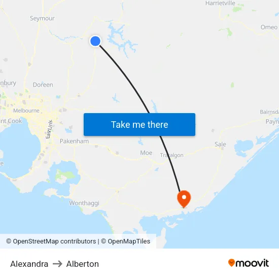 Alexandra to Alberton map