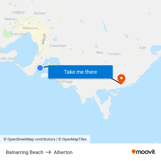 Balnarring Beach to Alberton map