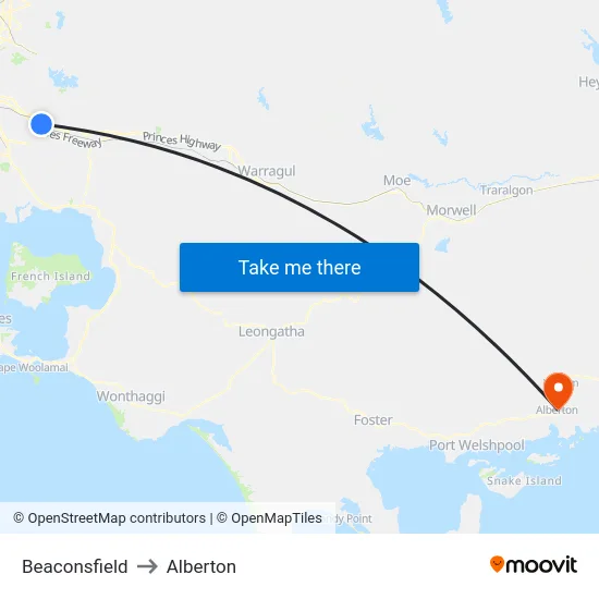 Beaconsfield to Alberton map