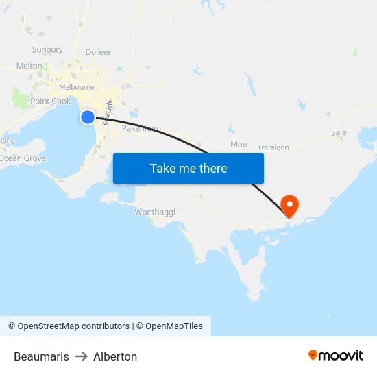 Beaumaris to Alberton map