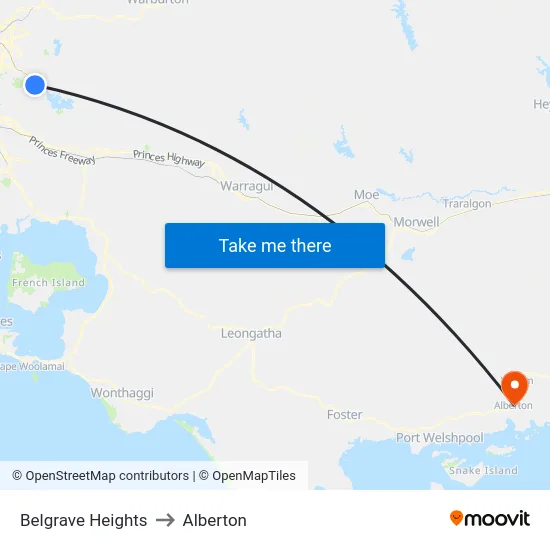 Belgrave Heights to Alberton map