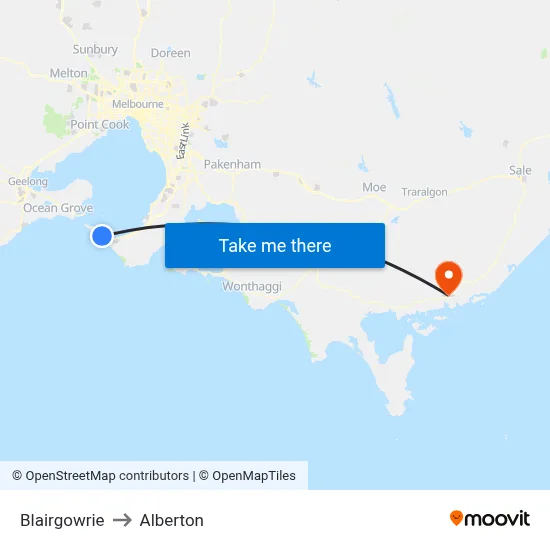 Blairgowrie to Alberton map
