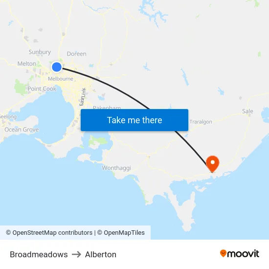 Broadmeadows to Alberton map