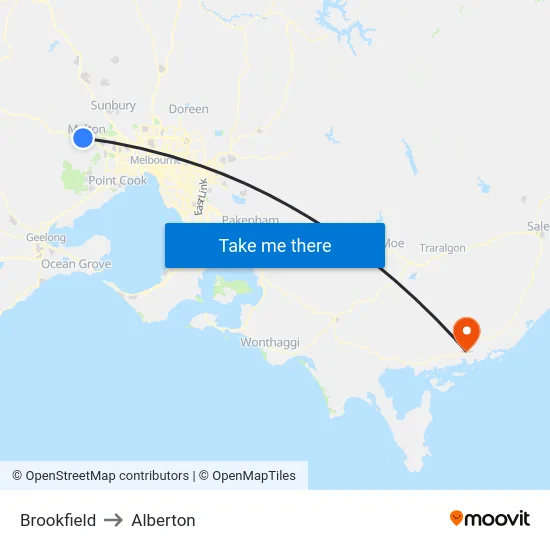 Brookfield to Alberton map