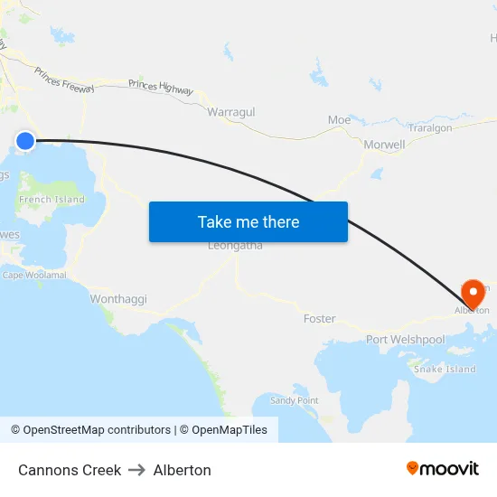 Cannons Creek to Alberton map