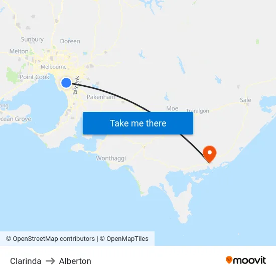Clarinda to Alberton map