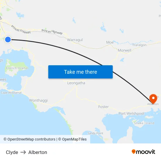 Clyde to Alberton map