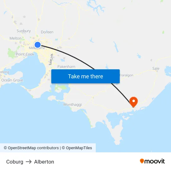 Coburg to Alberton map