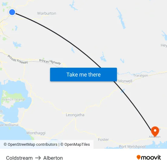 Coldstream to Alberton map