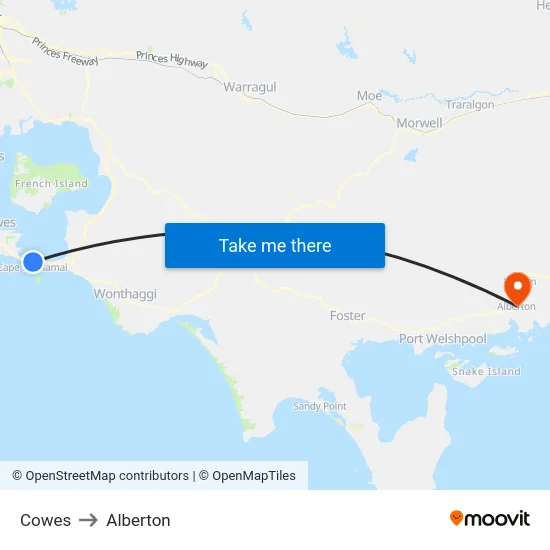 Cowes to Alberton map