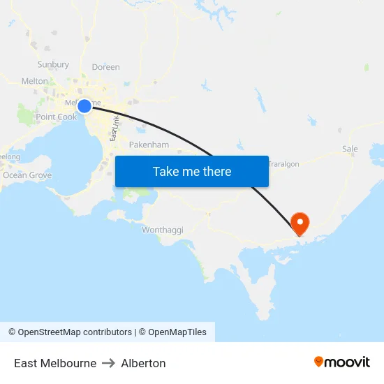 East Melbourne to Alberton map