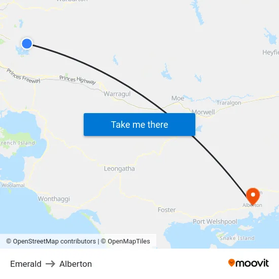 Emerald to Alberton map