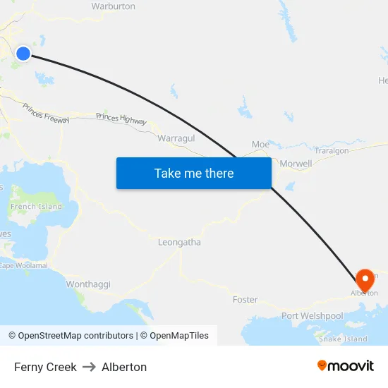 Ferny Creek to Alberton map