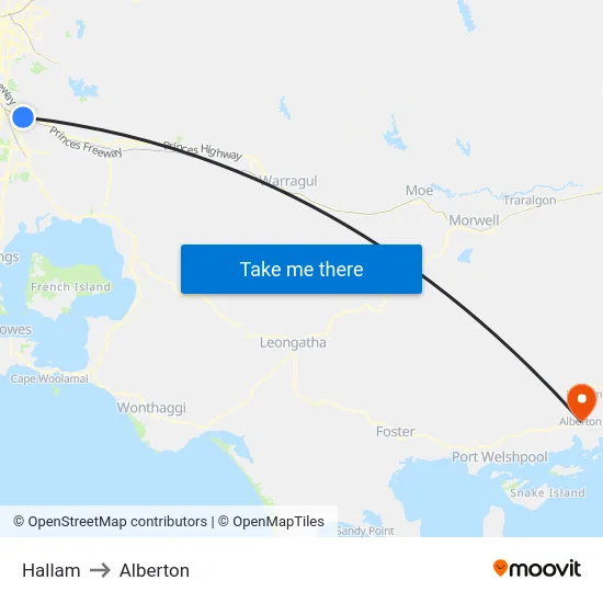 Hallam to Alberton map