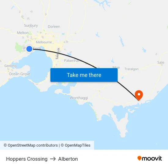 Hoppers Crossing to Alberton map