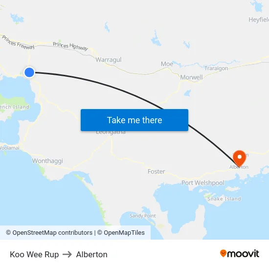 Koo Wee Rup to Alberton map