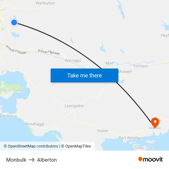 Monbulk to Alberton map