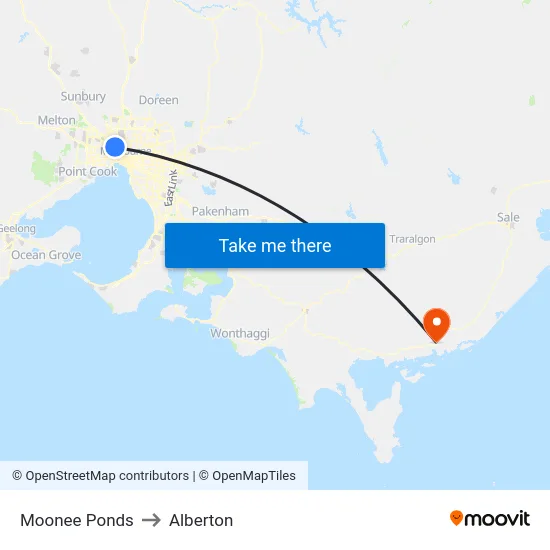 Moonee Ponds to Alberton map