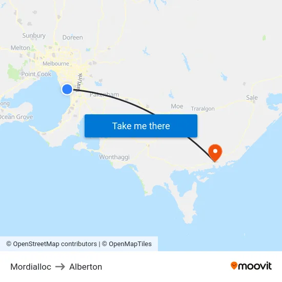 Mordialloc to Alberton map