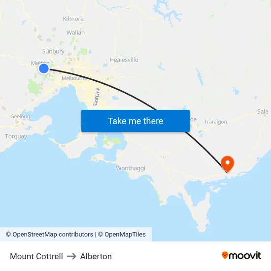 Mount Cottrell to Alberton map