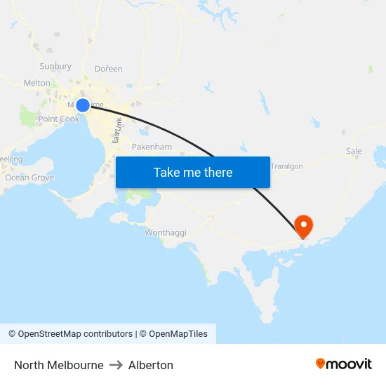 North Melbourne to Alberton map