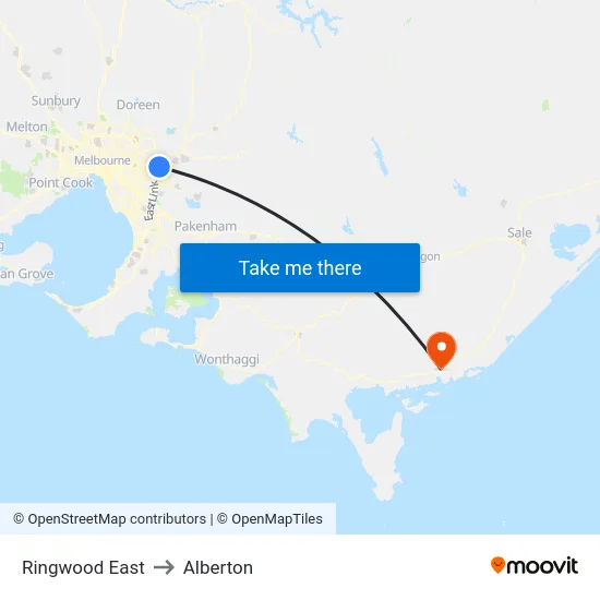 Ringwood East to Alberton map