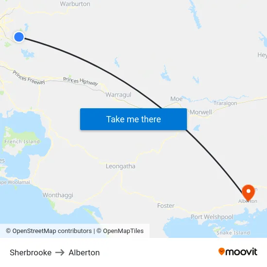 Sherbrooke to Alberton map