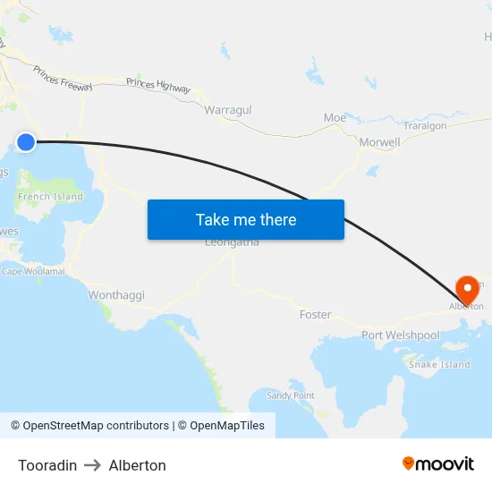 Tooradin to Alberton map