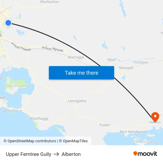 Upper Ferntree Gully to Alberton map
