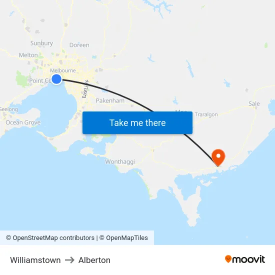 Williamstown to Alberton map