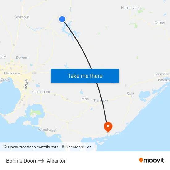 Bonnie Doon to Alberton map