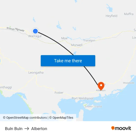 Buln Buln to Alberton map