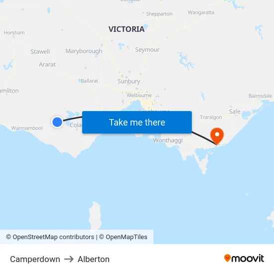 Camperdown to Alberton map