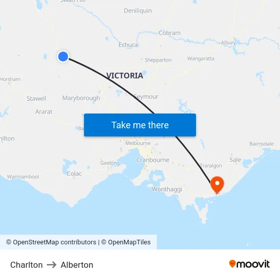 Charlton to Alberton map