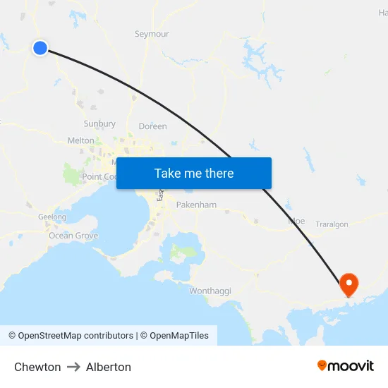 Chewton to Alberton map