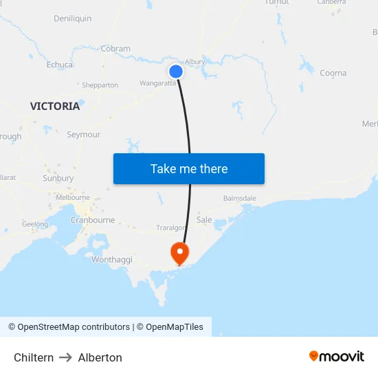 Chiltern to Alberton map