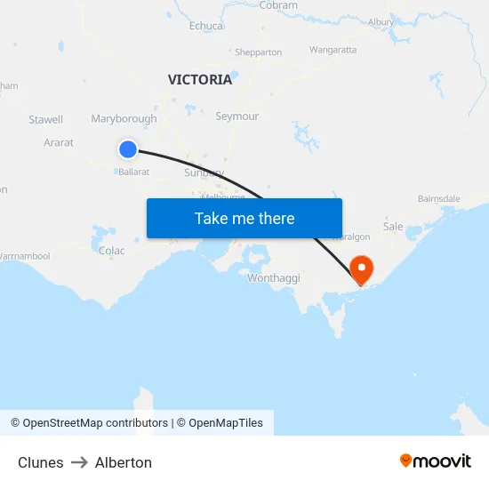 Clunes to Alberton map