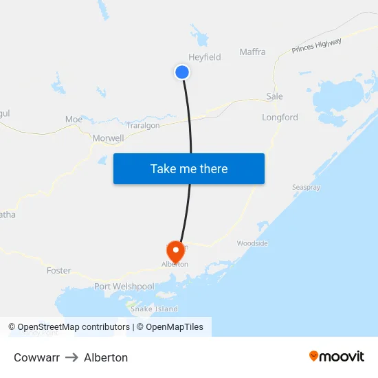 Cowwarr to Alberton map