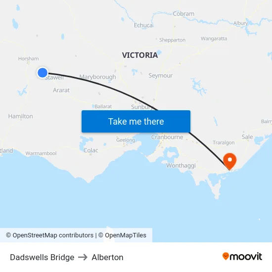 Dadswells Bridge to Alberton map