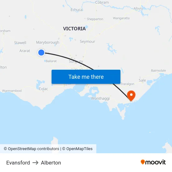 Evansford to Alberton map